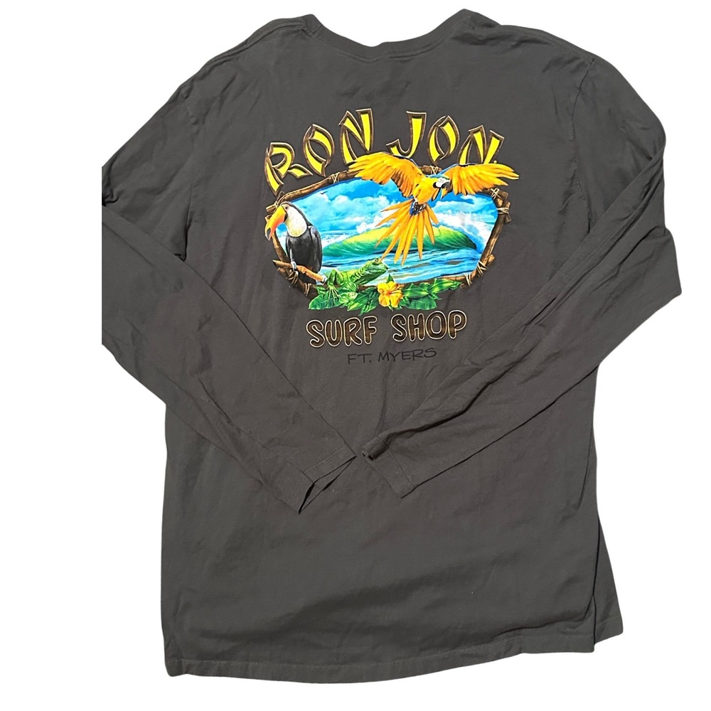 Ron Jon Surf Shop Ft Myers Long Sleeve Graphic T-Shirt Gray XXL Macaw Toucan